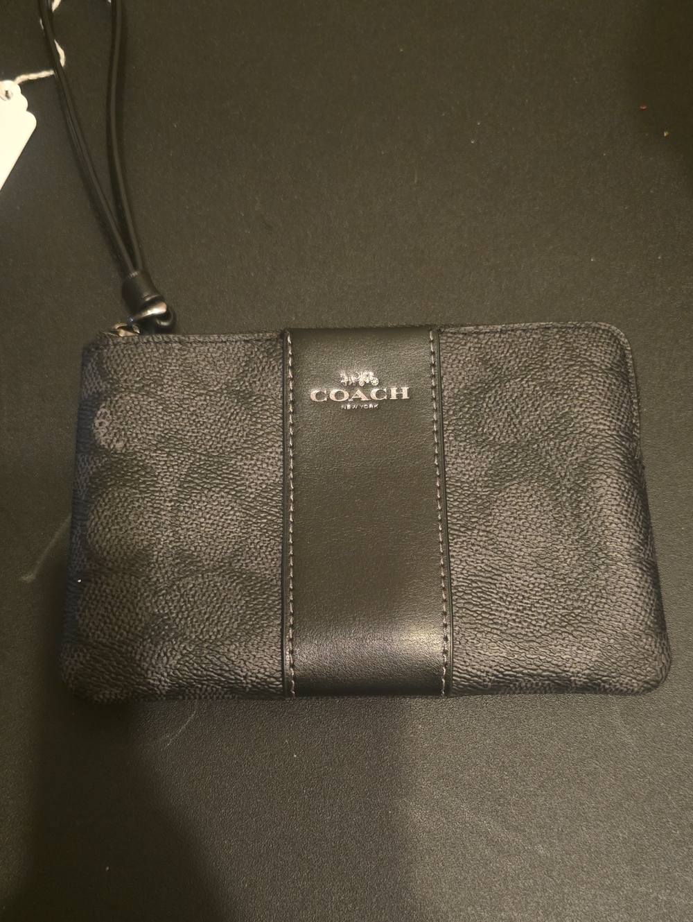 Coach Black Signature Leather Zip Wristlet
